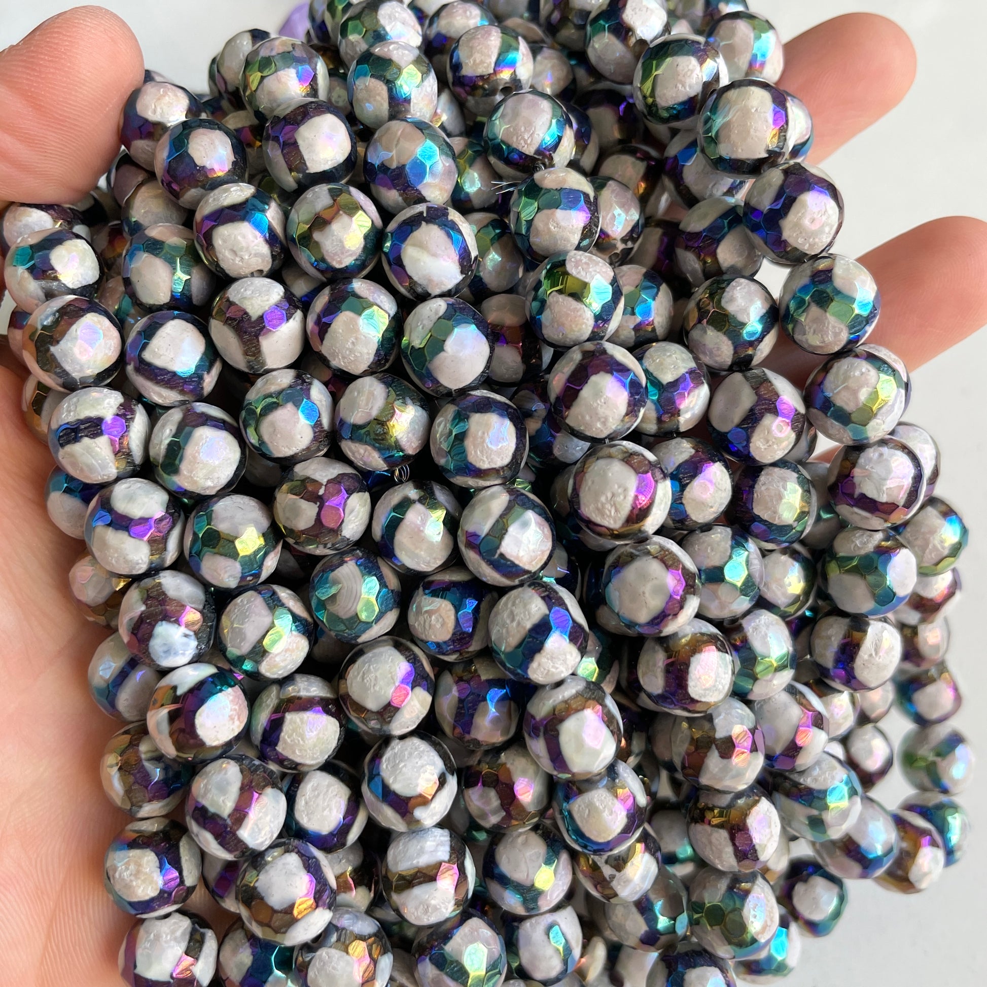 10mm Electroplated AB Gray Football Tibetan Agate Faceted Stone Beads Electroplated Beads Electroplated Tibetan Beads New Beads Arrivals Charms Beads Beyond