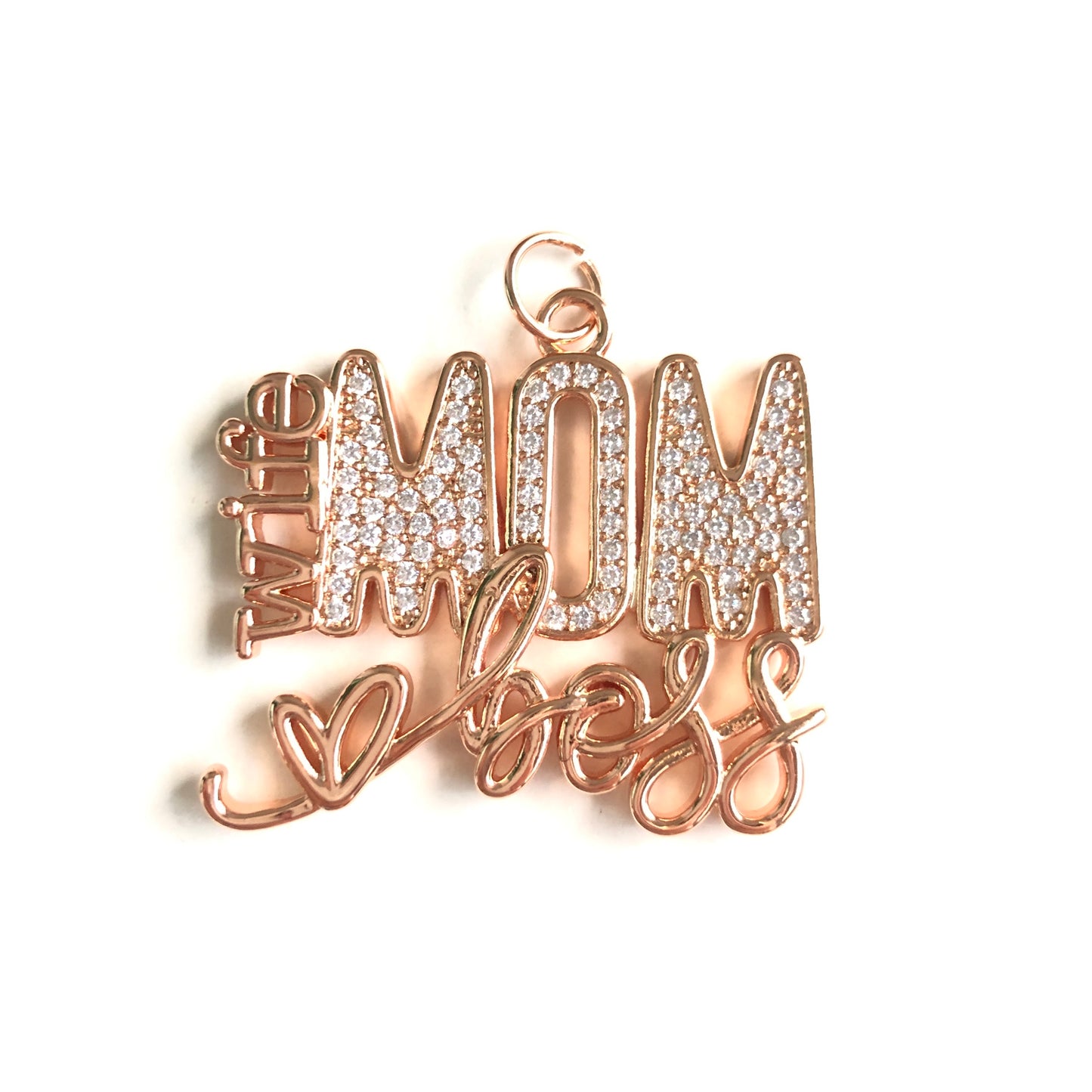 10pcs/lot CZ Pave Wife Boss Mom Words Charms-Mother's Day Rose Gold CZ Paved Charms Mother's Day New Charms Arrivals Words & Quotes Charms Beads Beyond