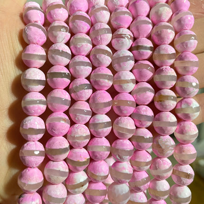 10mm Clear Stripe Pink Faceted Tibetan Stone Beads Stone Beads Tibetan Beads Charms Beads Beyond