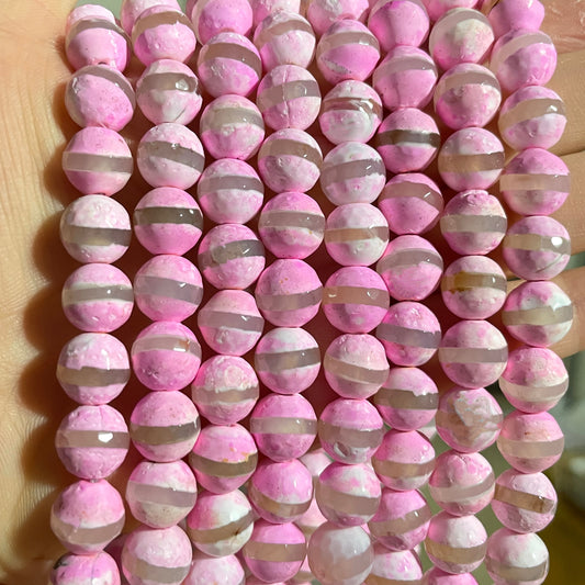 10mm Clear Stripe Pink Faceted Tibetan Stone Beads Stone Beads Tibetan Beads Charms Beads Beyond