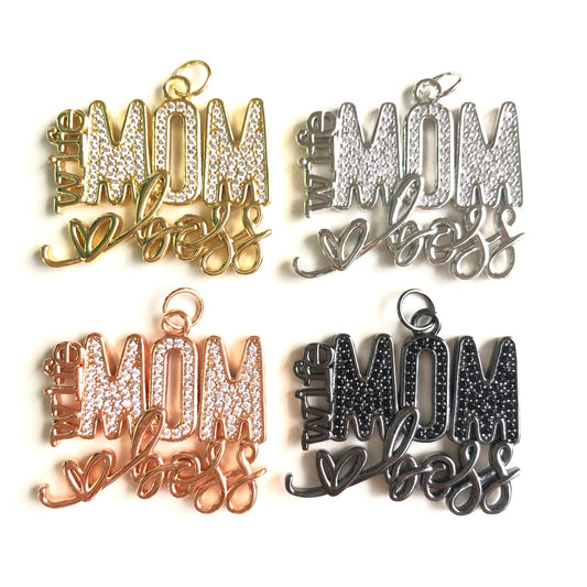 10pcs/lot CZ Pave Wife Boss Mom Words Charms-Mother's Day Mix Colors CZ Paved Charms Mother's Day New Charms Arrivals Words & Quotes Charms Beads Beyond
