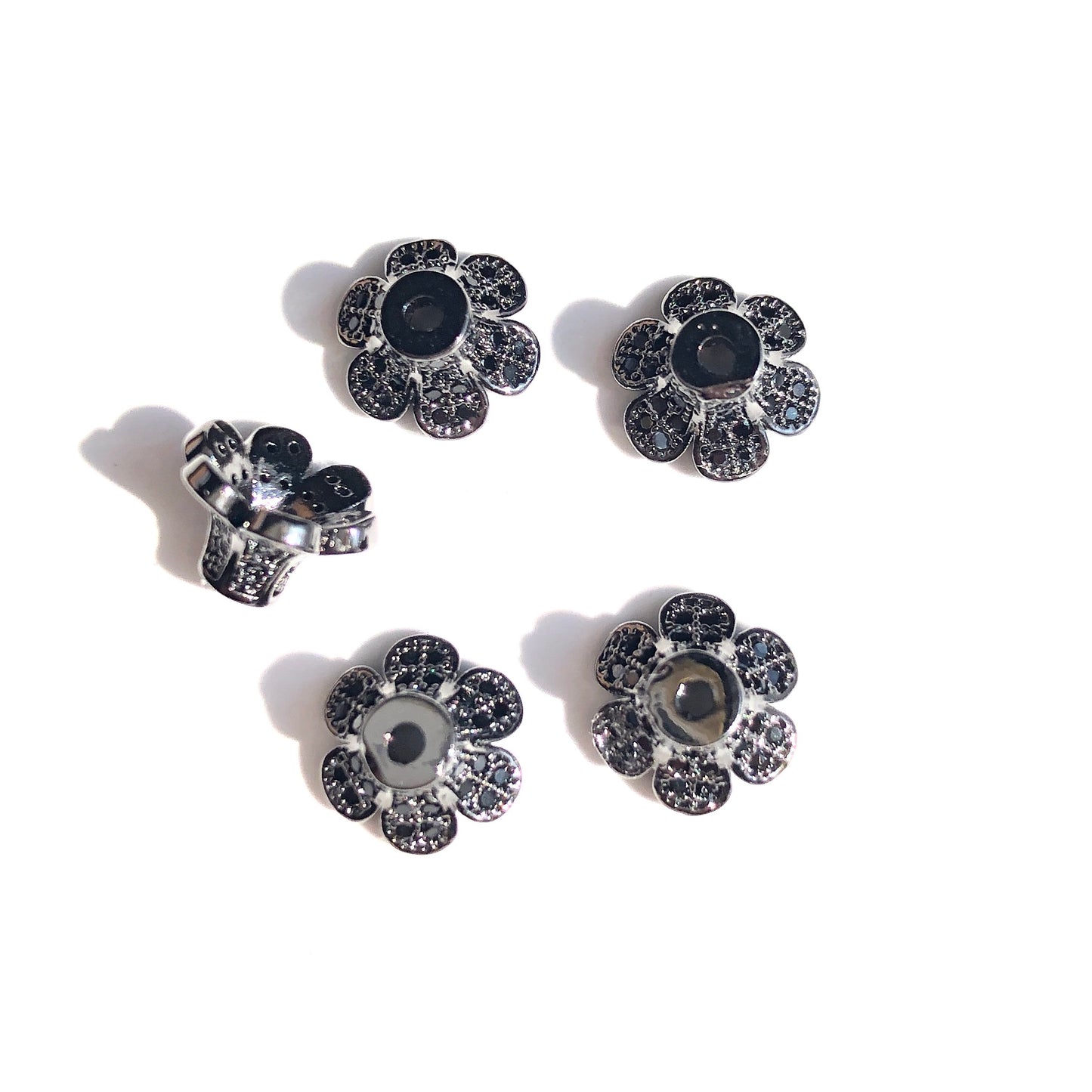 20pcs/lot 10*6mm CZ Paved Beads Caps Flower Spacers Black on Black CZ Paved Spacers Beads Caps New Spacers Arrivals Charms Beads Beyond