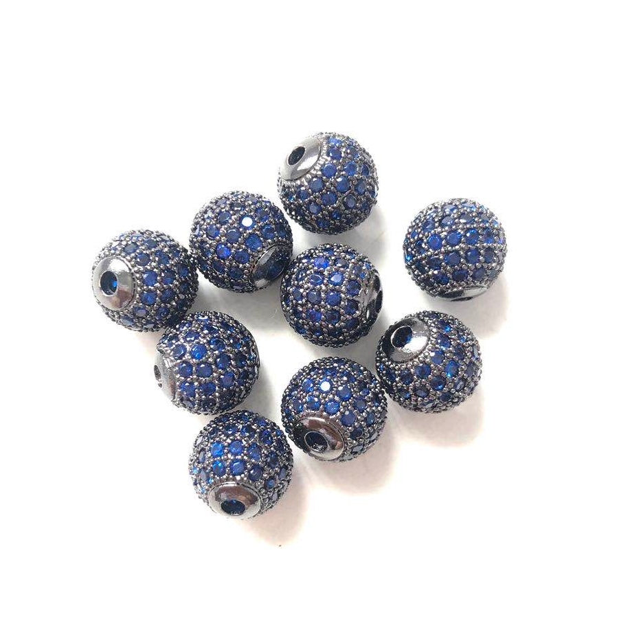 10pcs/lot 10mm Blue CZ Paved Ball Spacers Black CZ Paved Spacers 10mm Beads Ball Beads Colorful Zirconia Charms Beads Beyond