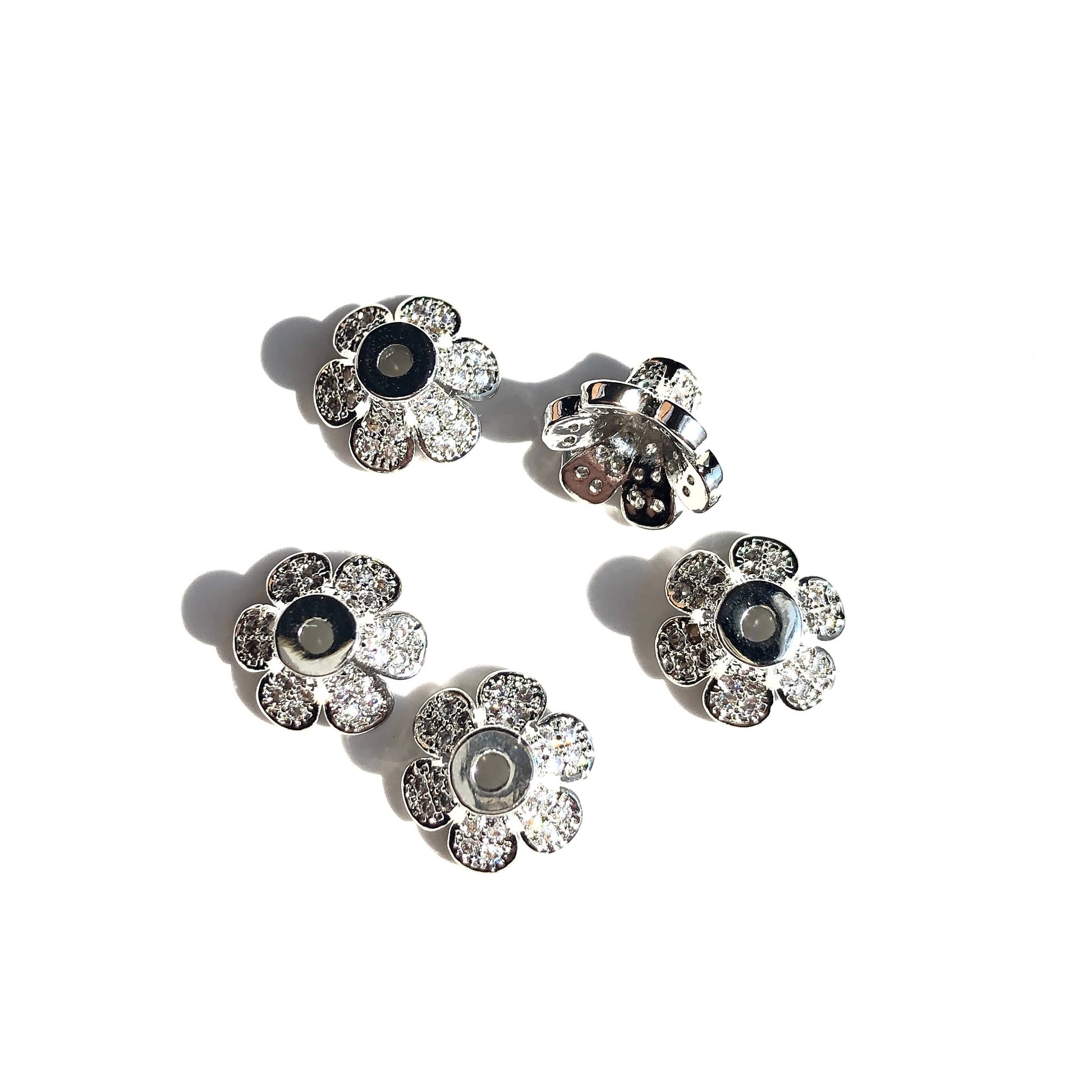 20pcs/lot 10*6mm CZ Paved Beads Caps Flower Spacers Silver CZ Paved Spacers Beads Caps New Spacers Arrivals Charms Beads Beyond