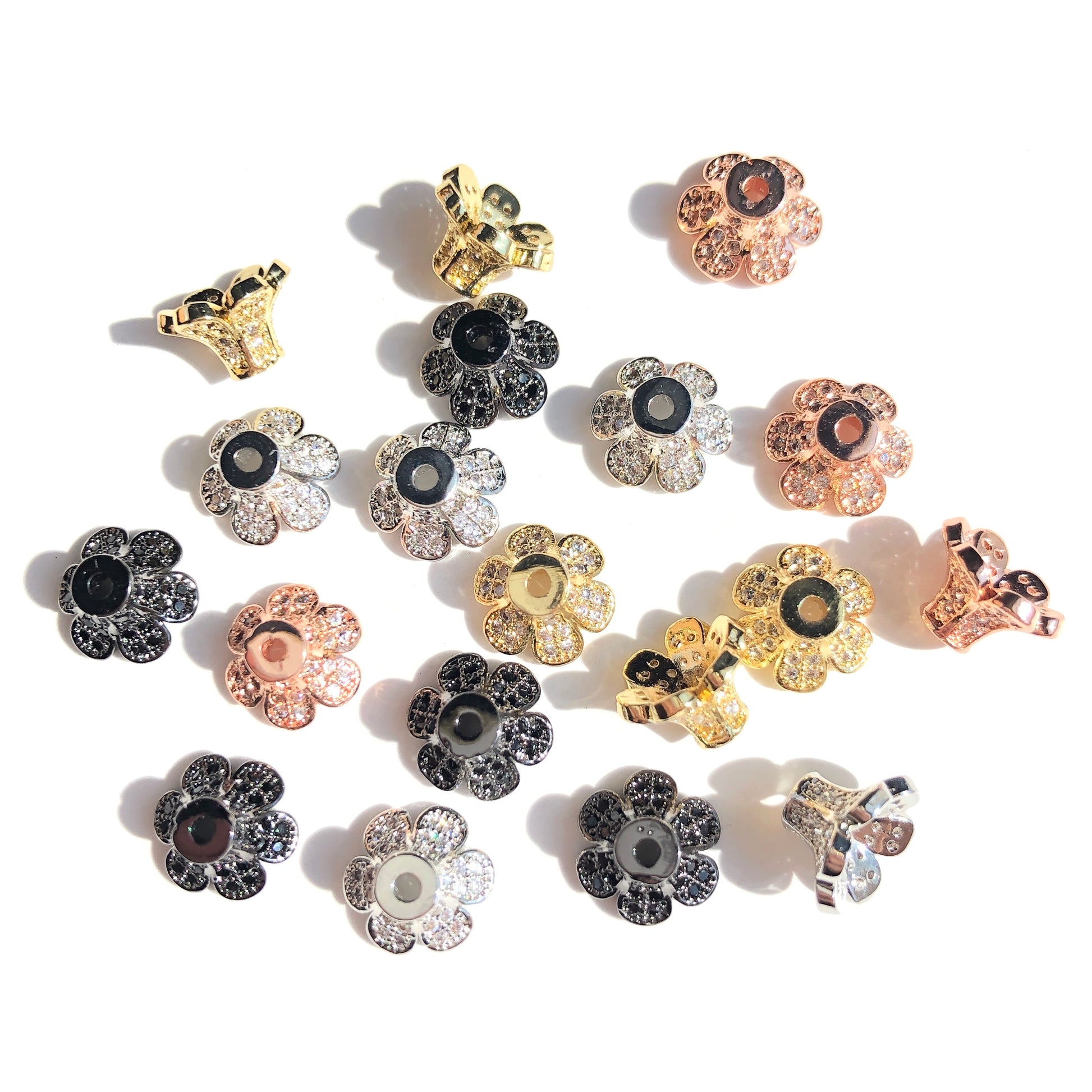 20pcs/lot 10*6mm CZ Paved Beads Caps Flower Spacers Mix Colors CZ Paved Spacers Beads Caps New Spacers Arrivals Charms Beads Beyond