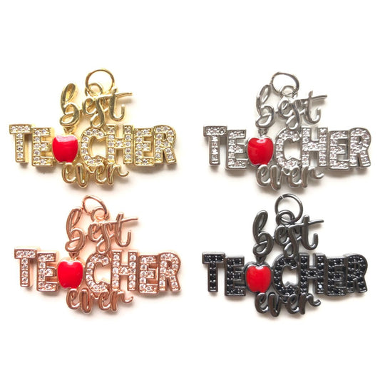 10pcs/lot 33.6*19.5mm CZ Paved Best Teacher Ever Word Charms for Graduation Teacher's Day Mix Colors CZ Paved Charms Graduation New Charms Arrivals Words & Quotes Charms Beads Beyond