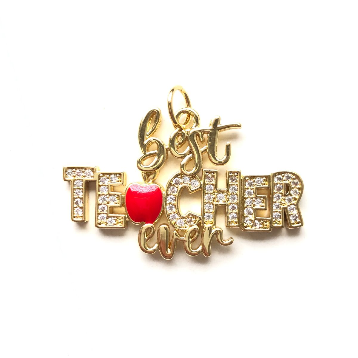 10pcs/lot 33.6*19.5mm CZ Paved Best Teacher Ever Word Charms for Graduation Teacher's Day Gold CZ Paved Charms Graduation New Charms Arrivals Words & Quotes Charms Beads Beyond