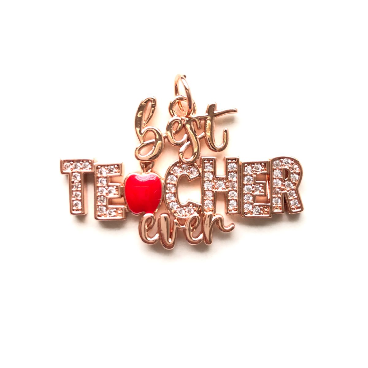 10pcs/lot 33.6*19.5mm CZ Paved Best Teacher Ever Word Charms for Graduation Teacher's Day Rose Gold CZ Paved Charms Graduation New Charms Arrivals Words & Quotes Charms Beads Beyond