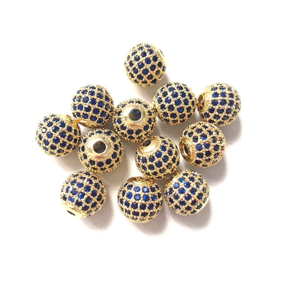 10pcs/lot 10mm Blue CZ Paved Ball Spacers Gold CZ Paved Spacers 10mm Beads Ball Beads Colorful Zirconia Charms Beads Beyond