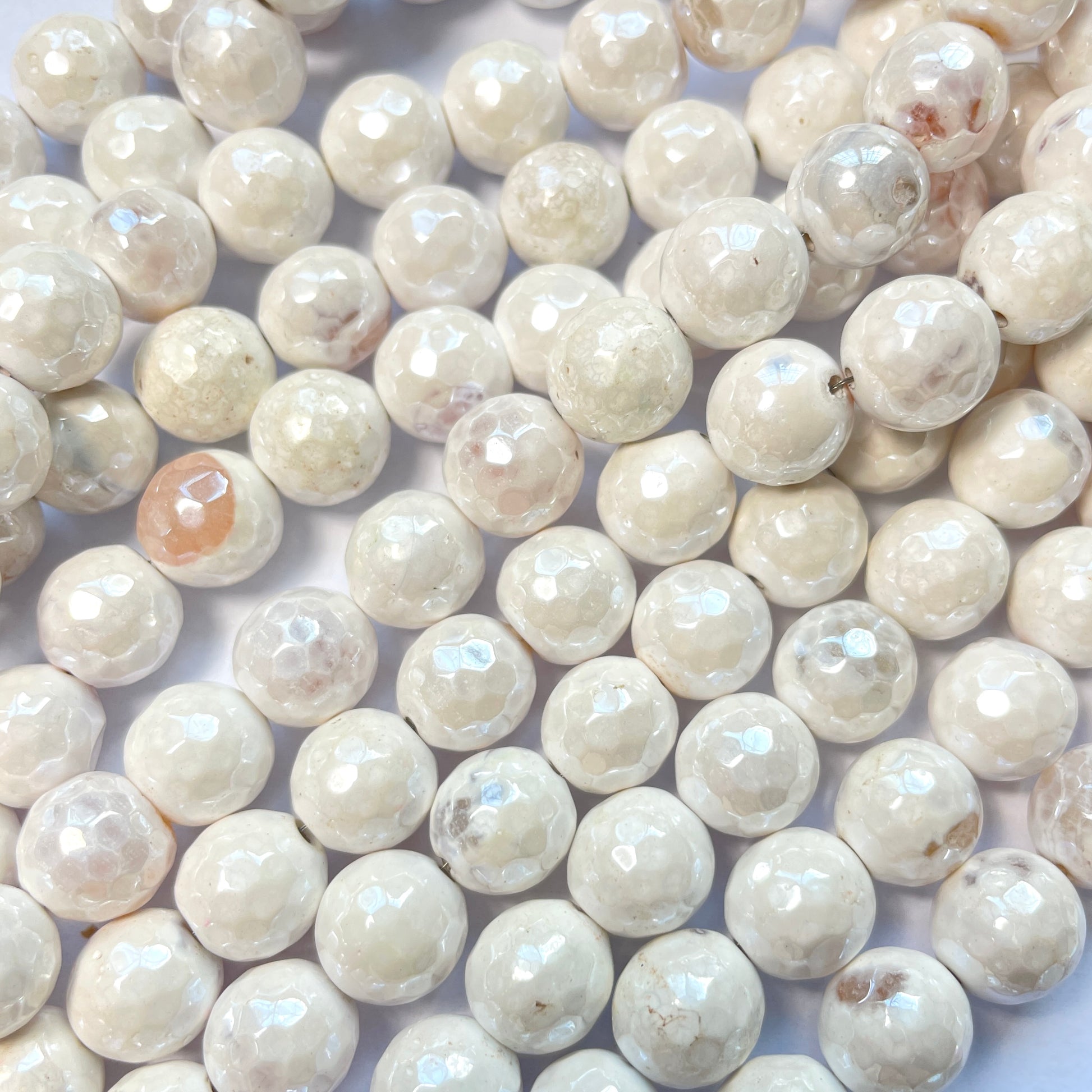 2 Strands/lot 10mm Electroplated White Fire Agate Faceted Stone Beads Electroplated Beads Electroplated Faceted Agate Beads New Beads Arrivals Charms Beads Beyond