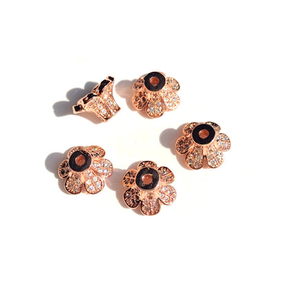 20pcs/lot 10*6mm CZ Paved Beads Caps Flower Spacers Rose Gold CZ Paved Spacers Beads Caps New Spacers Arrivals Charms Beads Beyond