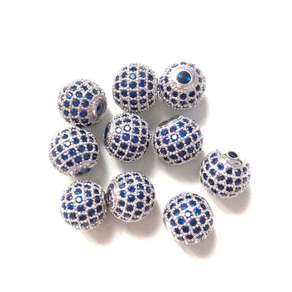 10pcs/lot 10mm Blue CZ Paved Ball Spacers Silver CZ Paved Spacers 10mm Beads Ball Beads Colorful Zirconia Charms Beads Beyond