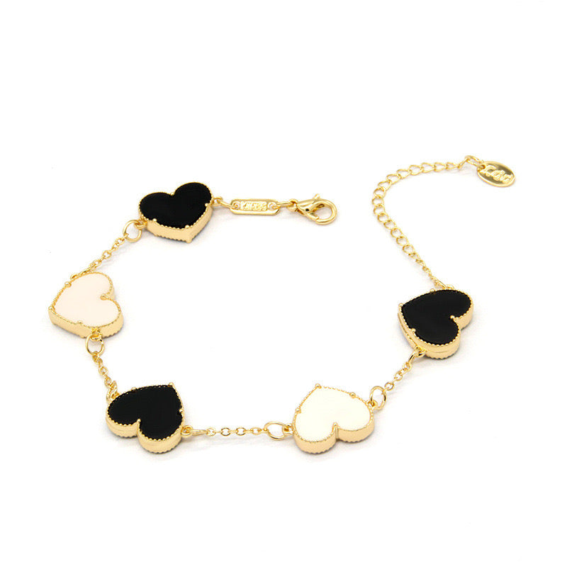 12pcs/lot Gold-Plated Colorful Heart Bracelets White Black Women Bracelets Charms Beads Beyond