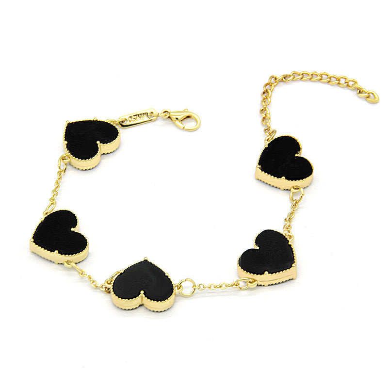 12pcs/lot Gold-Plated Colorful Heart Bracelets Black Women Bracelets Charms Beads Beyond