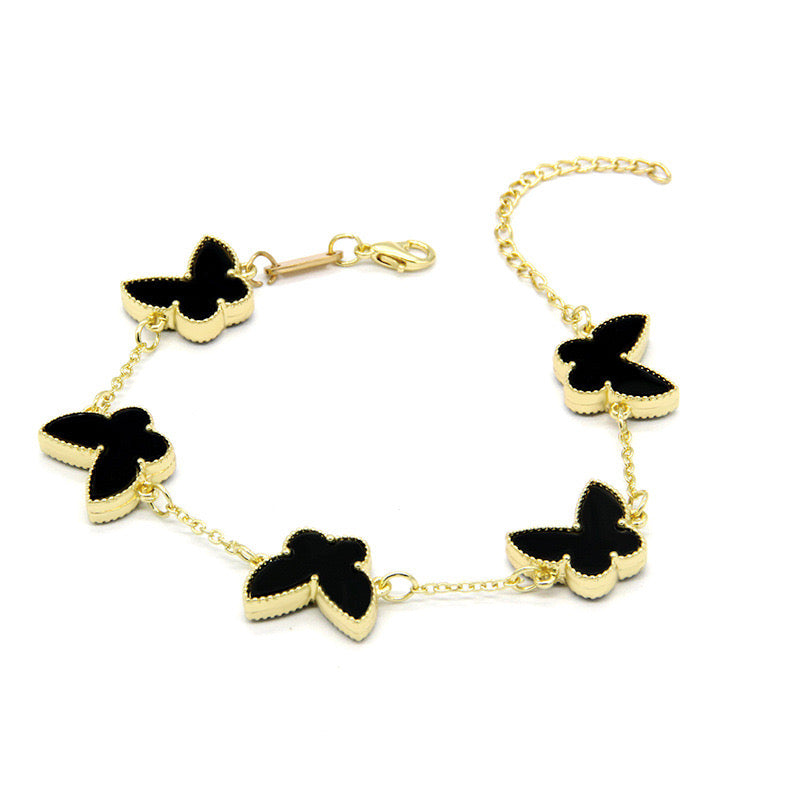 12pcs/lot Gold-Plated Colorful Butterfly Bracelets Black Women Bracelets Charms Beads Beyond
