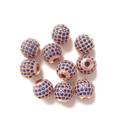 10pcs/lot 10mm Blue CZ Paved Ball Spacers Rose Gold CZ Paved Spacers 10mm Beads Ball Beads Colorful Zirconia Charms Beads Beyond