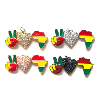 10pcs/lot CZ Pave Peace Love Juneteenth Charms for Black History Month Juneteenth Awareness Mix Colors CZ Paved Charms Juneteenth & Black History Month Awareness New Charms Arrivals Charms Beads Beyond