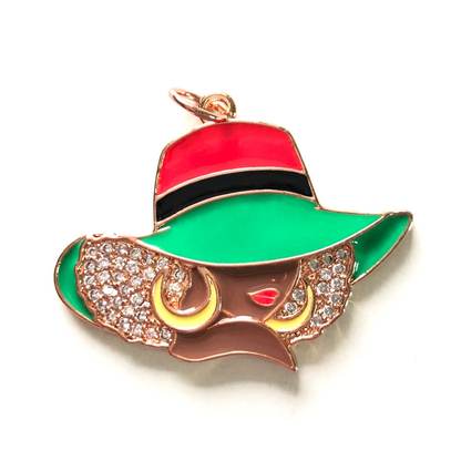 10pcs/lot CZ Paved Red Black Green Hat Afro Black Girl Charms for Juneteenth Awareness CZ Paved Charms Afro Girl/Queen Charms Juneteenth & Black History Month Awareness New Charms Arrivals Charms Beads Beyond