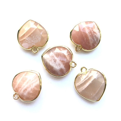 5pcs/Lot Gold Plated Bezel Natural Labradorite Amethyst Tiger Eye Rose Quartz Faceted Heart Pendants Sun Stone Stone Charms New Charms Arrivals Charms Beads Beyond