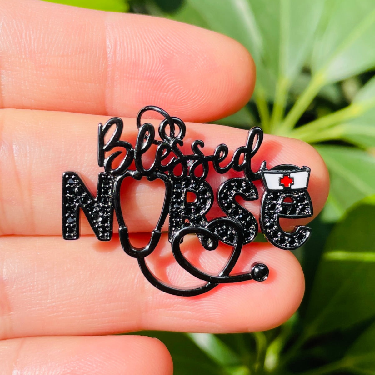 10pcs/lot CZ Pave Stethoscope Blessed Nurse Word Charms Nurse's Day CZ Paved Charms New Charms Arrivals Nurse Inspired Charms Beads Beyond