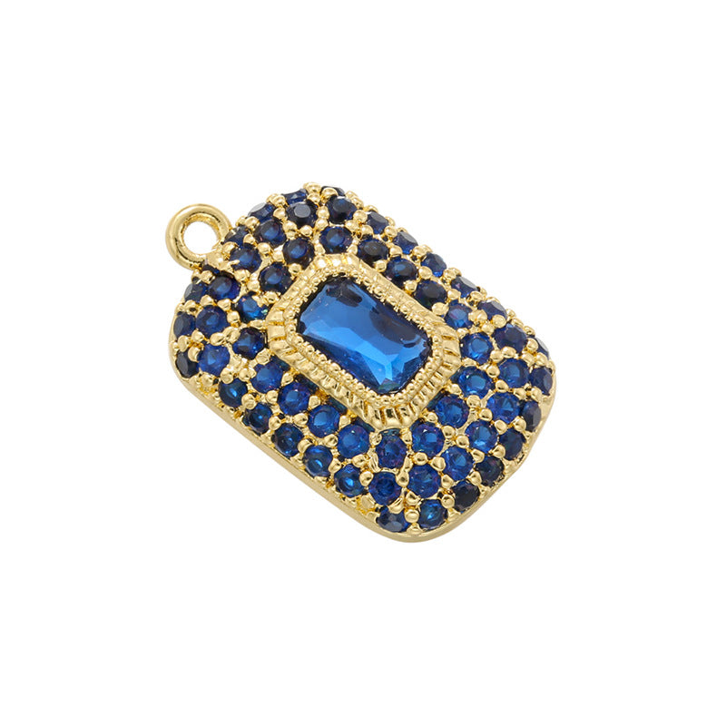 10pcs/lot Small Size Colorful Diamond CZ Pave Rectangle Charms Blue on Gold CZ Paved Charms Colorful Zirconia Diamond Small Sizes Charms Beads Beyond