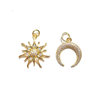 10pcs/lot CZ Paved Moon and Sun Charms