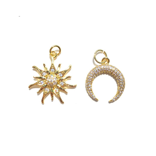 10pcs/lot CZ Paved Moon and Sun Charms