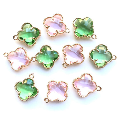 10pcs/Lot Gold Plated Glass Crystal Clover Flower Charms Mix Pink Green Stone Charms Flower Glass Beads New Charms Arrivals Charms Beads Beyond