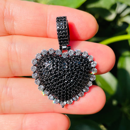 5-10pcs/lot Large Size CZ Paved 3D Heart Charms Black on Black CZ Paved Charms Hearts New Charms Arrivals Charms Beads Beyond