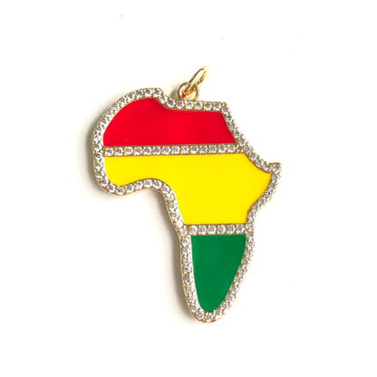 10pcs/lot Red Yellow Green Enamel Africa Map CZ Pave Charms for Black History Month Juneteenth Awareness Gold CZ Paved Charms Juneteenth & Black History Month Awareness New Charms Arrivals Charms Beads Beyond