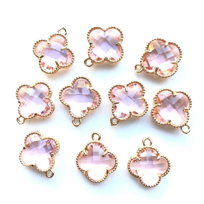 10pcs/Lot Gold Plated Glass Crystal Clover Flower Charms Clear Pink Stone Charms Flower Glass Beads New Charms Arrivals Charms Beads Beyond