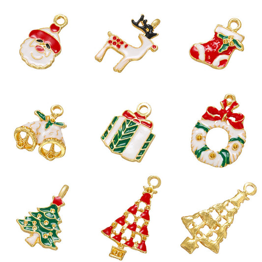 20pcs/lot Enamel Christmas Bell Santa Tree Stocking Charms Mix All Styles CZ Paved Charms Christmas Charms Beads Beyond
