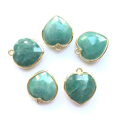 5pcs/Lot Gold Plated Bezel Natural Labradorite Amethyst Tiger Eye Rose Quartz Faceted Heart Pendants Green Aventurine Quartz Stone Charms New Charms Arrivals Charms Beads Beyond