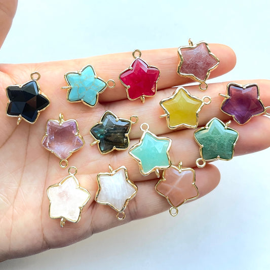 5pcs/Lot Gold Plated Bezel Natural Amethyst Labradorite Black Onyx Red Agate Faceted Star Connectors Stone Charms New Charms Arrivals Charms Beads Beyond