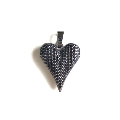 10pcs/lot CZ Paved 3D Heart Charm Pendants Black on Black CZ Paved Charms Hearts New Charms Arrivals Charms Beads Beyond