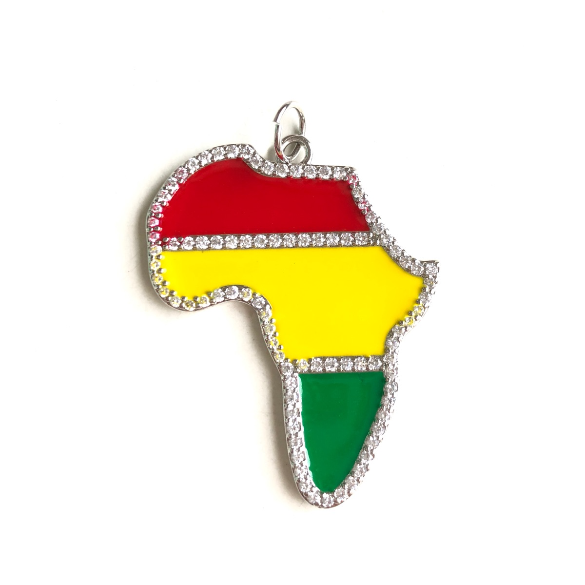 10pcs/lot Red Yellow Green Enamel Africa Map CZ Pave Charms for Black History Month Juneteenth Awareness Silver CZ Paved Charms Juneteenth & Black History Month Awareness New Charms Arrivals Charms Beads Beyond