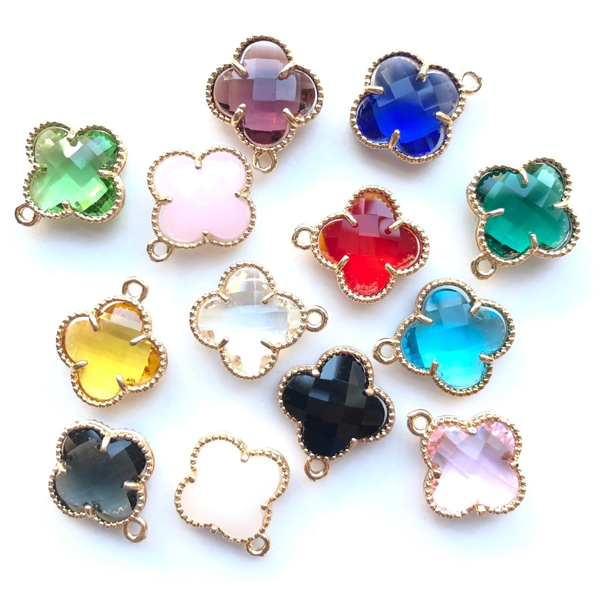 10pcs/Lot Gold Plated Glass Crystal Clover Flower Charms Mix Random Colors Stone Charms Flower Glass Beads New Charms Arrivals Charms Beads Beyond