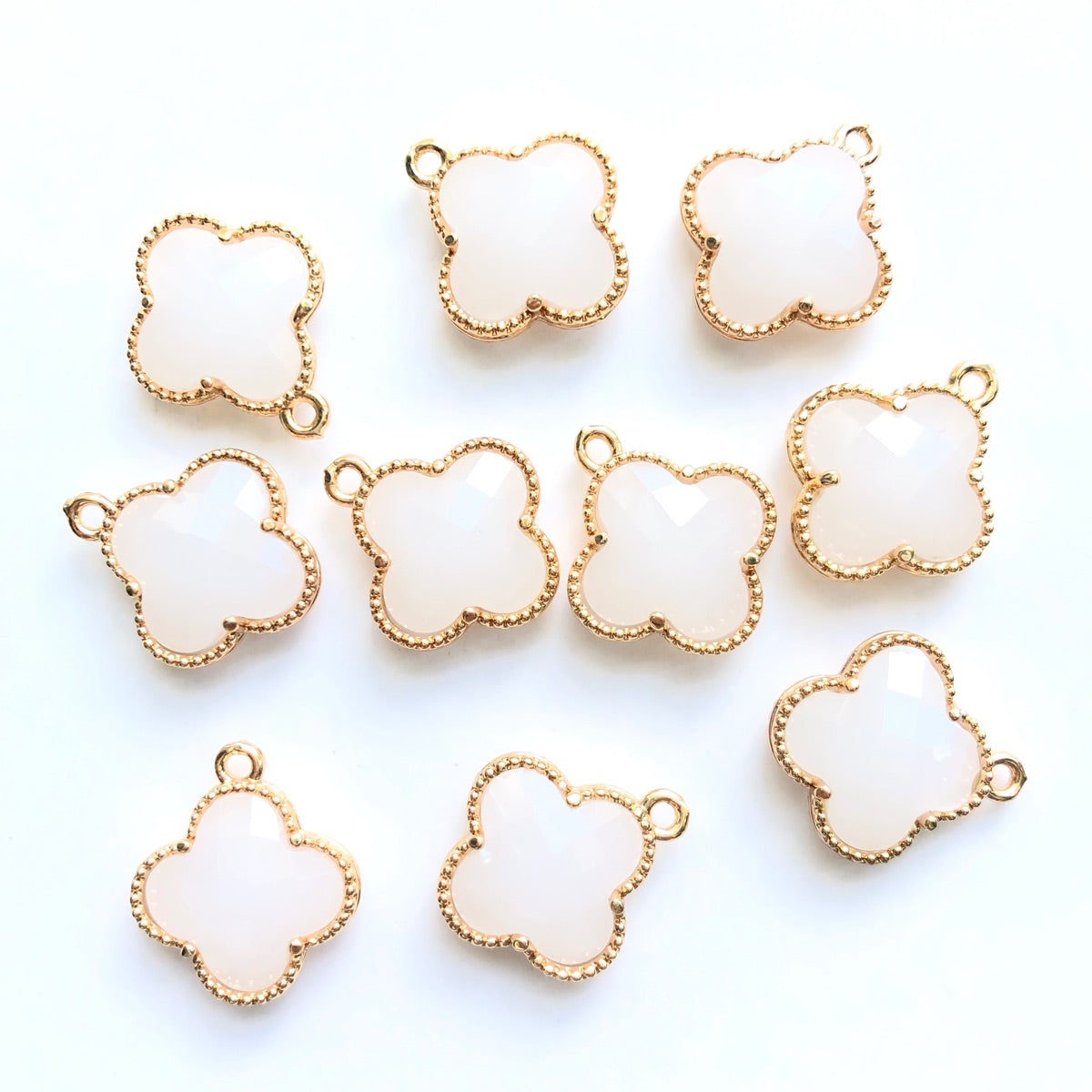 10pcs/Lot Gold Plated Glass Crystal Clover Flower Charms White Stone Charms Flower Glass Beads New Charms Arrivals Charms Beads Beyond