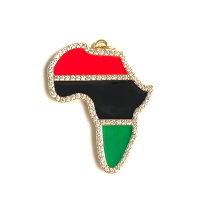 10pcs/lot Red Black Green Enamel Africa Map CZ Pave Charms for Black History Month Juneteenth Awareness Gold CZ Paved Charms Juneteenth & Black History Month Awareness New Charms Arrivals Charms Beads Beyond