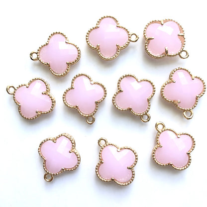 10pcs/Lot Gold Plated Glass Crystal Clover Flower Charms Pink Stone Charms Flower Glass Beads New Charms Arrivals Charms Beads Beyond