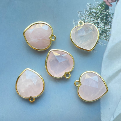 5pcs/Lot Gold Plated Bezel Natural Labradorite Amethyst Tiger Eye Rose Quartz Faceted Heart Pendants Rose Quartz Stone Charms New Charms Arrivals Charms Beads Beyond