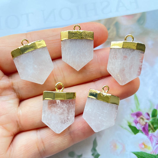 5pcs/Lot Gold Plated Clear Quartz Shield Shape Pendants Stone Charms New Charms Arrivals Charms Beads Beyond