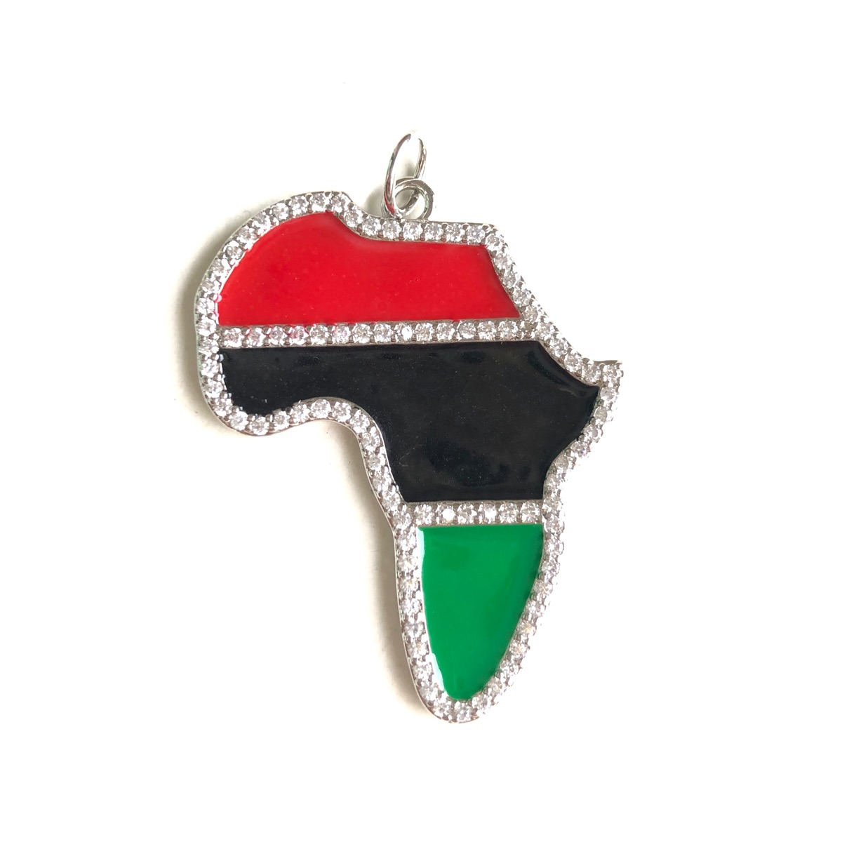 10pcs/lot Red Black Green Enamel Africa Map CZ Pave Charms for Black History Month Juneteenth Awareness Silver CZ Paved Charms Juneteenth & Black History Month Awareness New Charms Arrivals Charms Beads Beyond