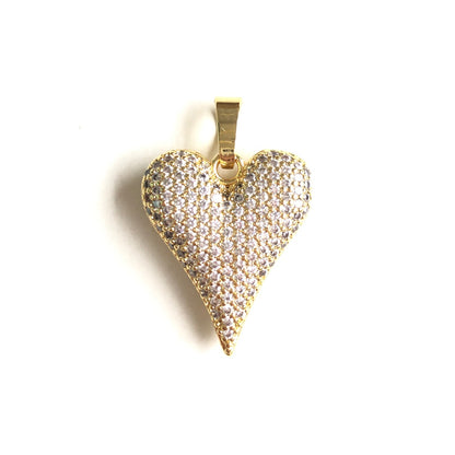 10pcs/lot CZ Paved 3D Heart Charm Pendants Gold CZ Paved Charms Hearts New Charms Arrivals Charms Beads Beyond