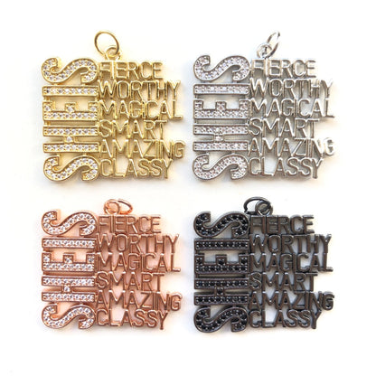 10pcs/lot CZ SHE IS FIERCE WORTHY MAGICAL SMART AMAZING CLASSY Word Charms Mix Colors CZ Paved Charms New Charms Arrivals Words & Quotes Charms Beads Beyond