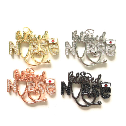 10pcs/lot CZ Pave Stethoscope Blessed Nurse Word Charms Nurse's Day CZ Paved Charms New Charms Arrivals Nurse Inspired Charms Beads Beyond