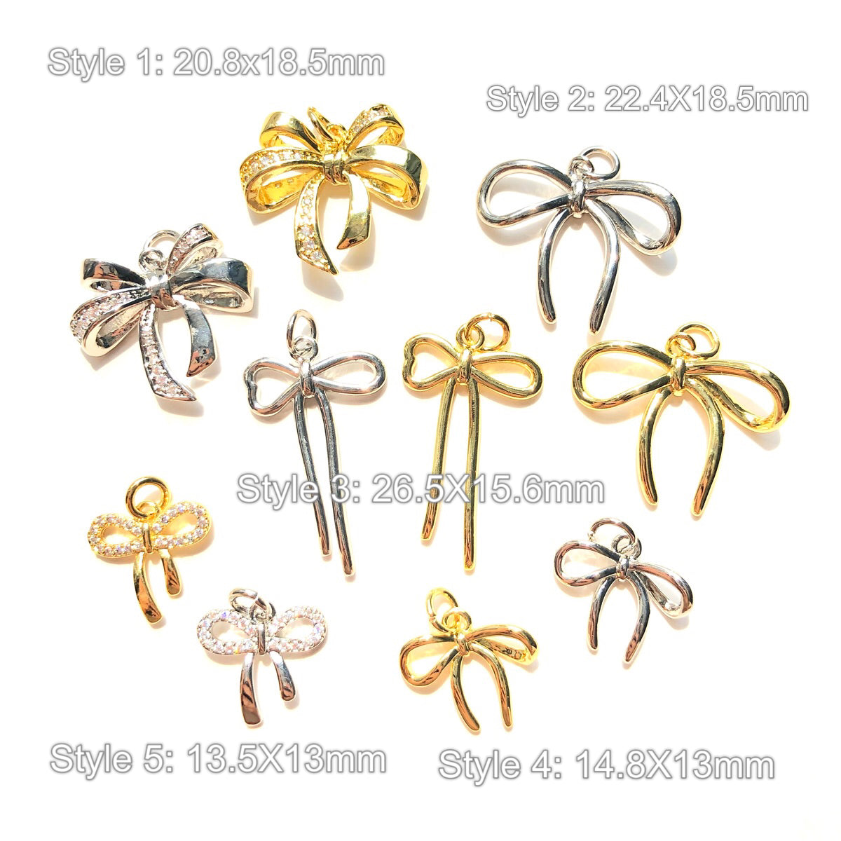 10pcs/lot Gold-Plated Bow Bowknot Charms