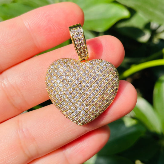 3D Heart Charms For Jewelry Making Set With Cubic Zirconia Pave
