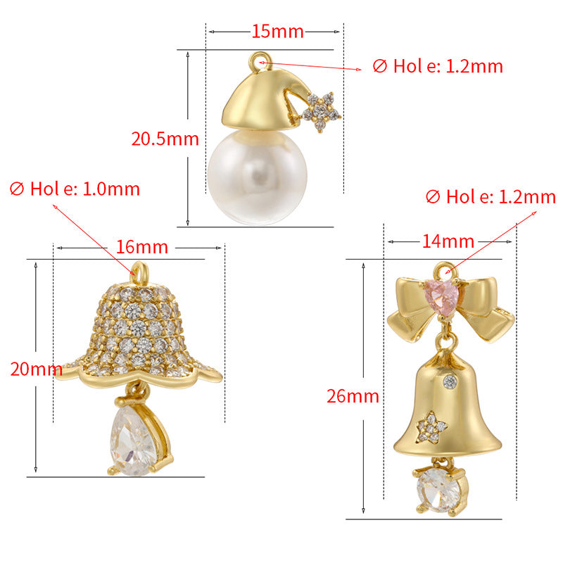 10pcs/lot CZ Paved Christmas Bell Santa Hat Charms CZ Paved Charms Christmas Charms Beads Beyond