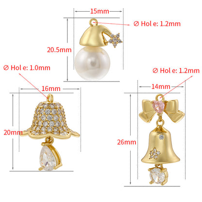 10pcs/lot CZ Paved Christmas Bell Santa Hat Charms CZ Paved Charms Christmas Charms Beads Beyond